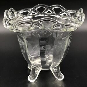 Vintage Imperial Glass Etched Footed Square Candy Dish Bowl Lace Edge